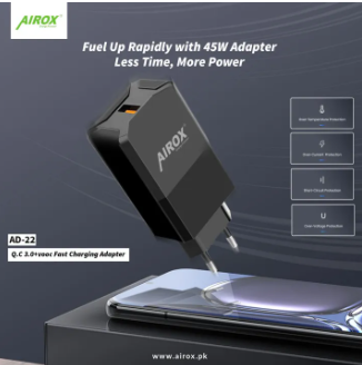 Airox AD-22 45W Fast Charger ⚡ Less Time, More Power. QC 3.0 certified 45W adapter
