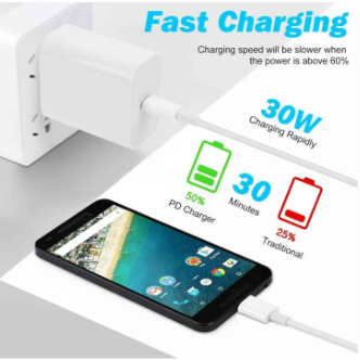30W USB-C PD Fast Charger with Type-C Cable for Google Pixel | Wall Adapter