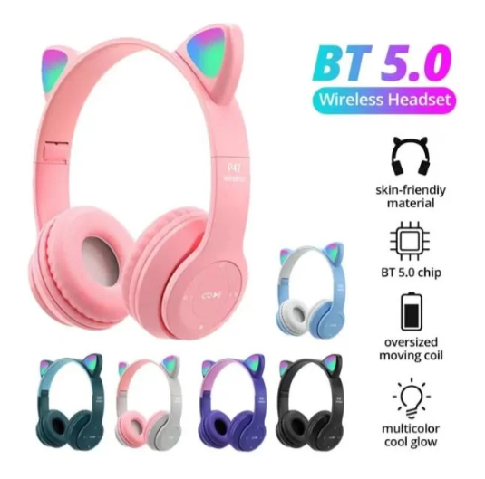 BT 5.0 Cat Ear Wireless Headset | RGB Glow Over-Ear Headphones