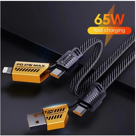 4 in 1 USB-C Charging Cable 1m Type-C Connector Nylon Braided PD 65W 27W Fast Charging