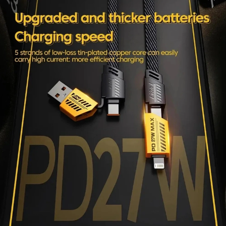 4 in 1 USB-C Charging Cable 1m Type-C Connector Nylon Braided PD 65W 27W Fast Charging