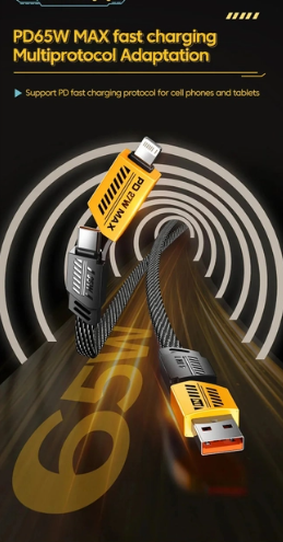 4 in 1 USB-C Charging Cable 1m Type-C Connector Nylon Braided PD 65W 27W Fast Charging