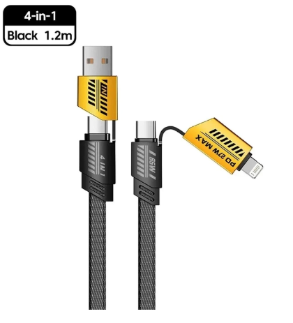 4 in 1 USB-C Charging Cable 1m Type-C Connector Nylon Braided PD 65W 27W Fast Charging